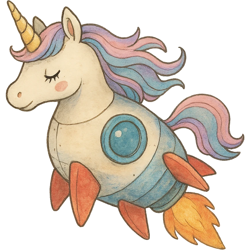 ghibli style rocketship unicorn emoji