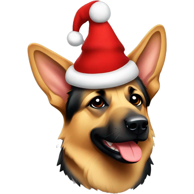 German Shepard wearing a Christmas hat emoji