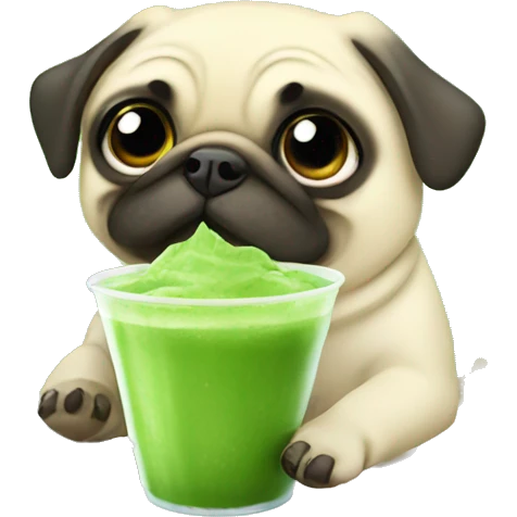 A pug drinking iced matcha  emoji