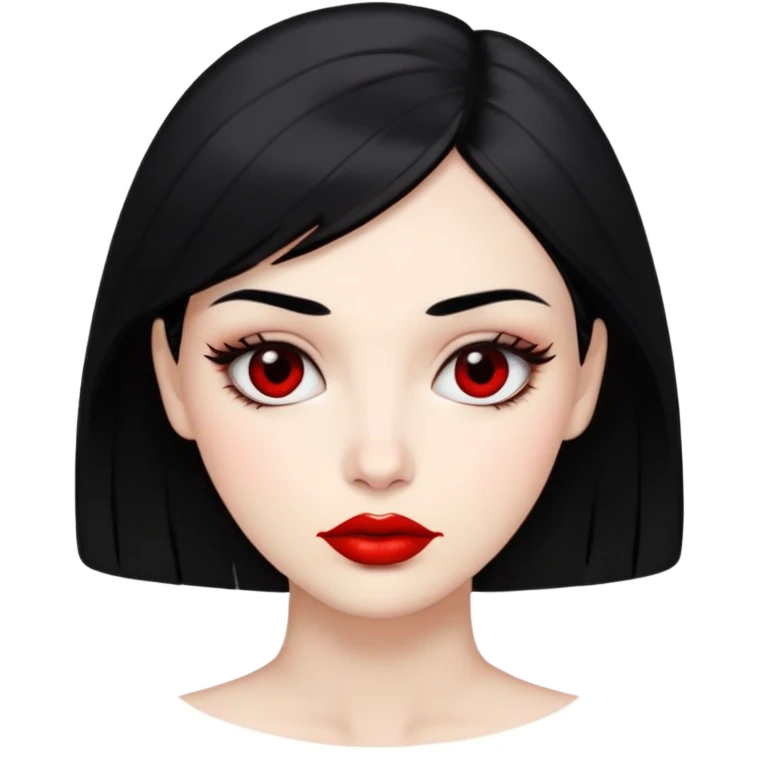 female face with black eyes, black hair at neck level, full red lips, neutral expression emoji