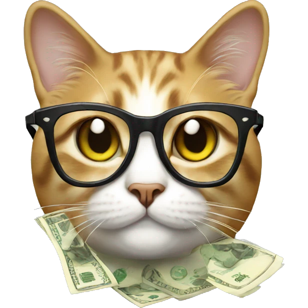 cat in black glasses with money emoji