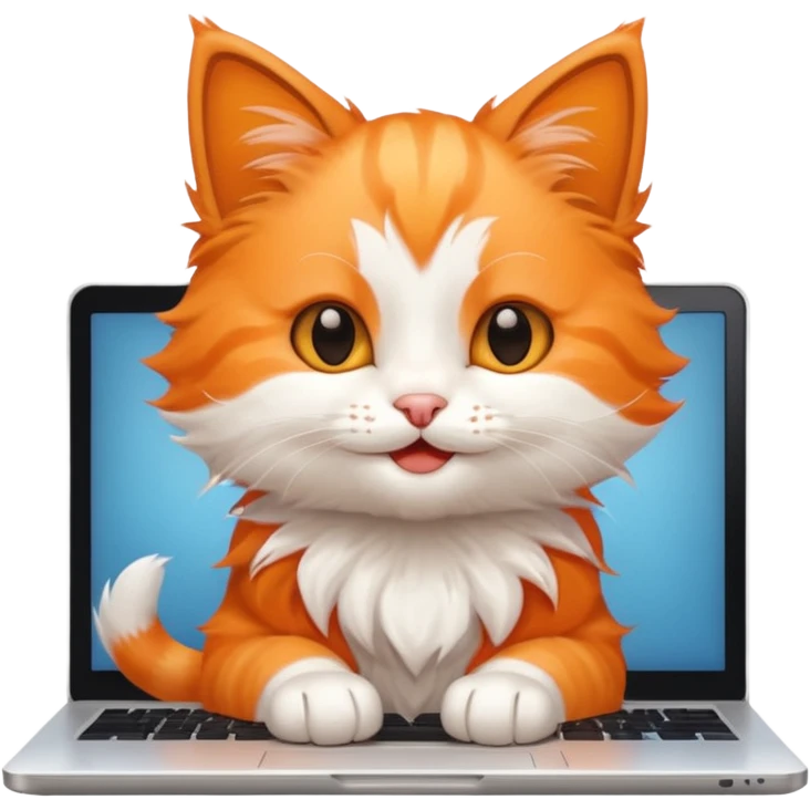 happy kitten using a laptop emoji