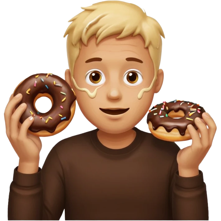 A man messily eating a filled donut, the donut is filled with Boston cream and it’s making a mess everywhere emoji