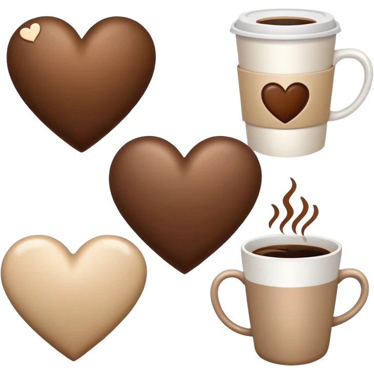 Corazón café al lado un corazón beig y al lado el blanco  emoji