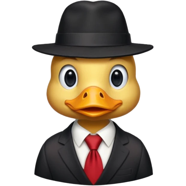 duck wearing a black red tall hat and tie  emoji