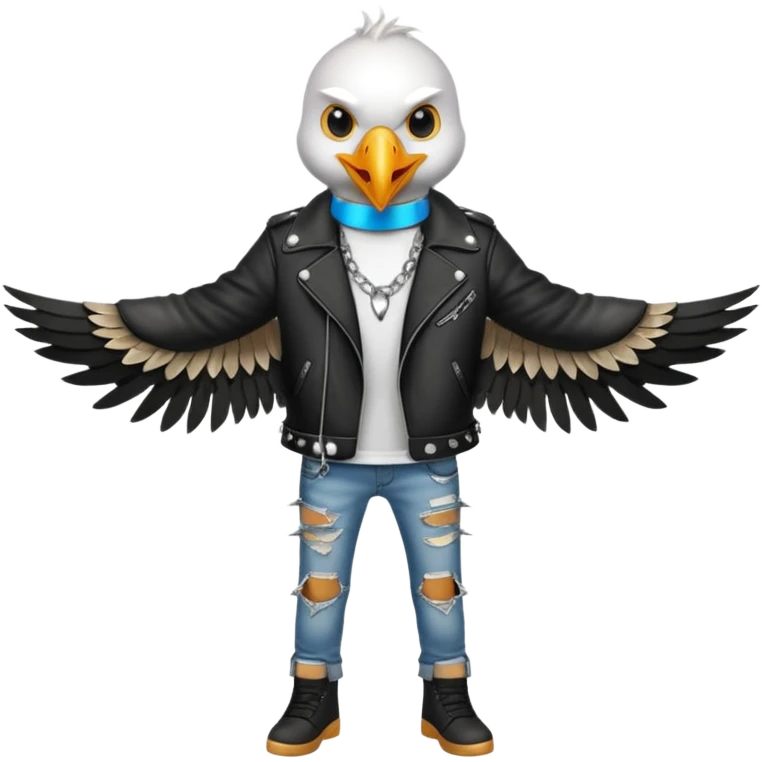 A seagull in metal rock attire emoji