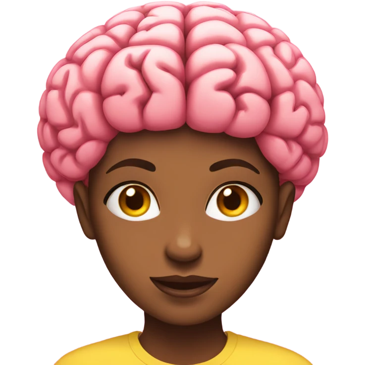 black woman wearing yellow shirt. with a huge pink brain.  emoji