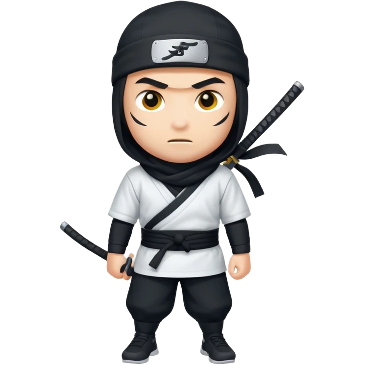 A ninja wearing a white Nike shirt, a black Nike cap, emoji