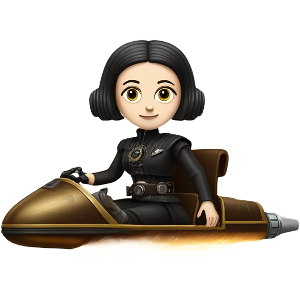 Jedi Wednesday Addams piloting a Jumpspeeder anti-gravity repulsorlift swoop steampunk  emoji