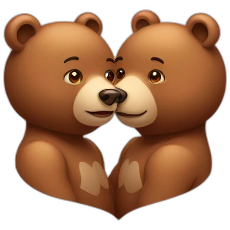 Female bear and male bear kissing, face only, hearts above them emoji