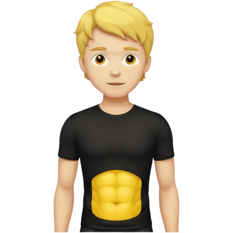 A yellow-skinned man. Bright-yellow skin. He has short wavy light-brown hair and wearing a black t-shirt, and a visible bulge on the groin area. emoji