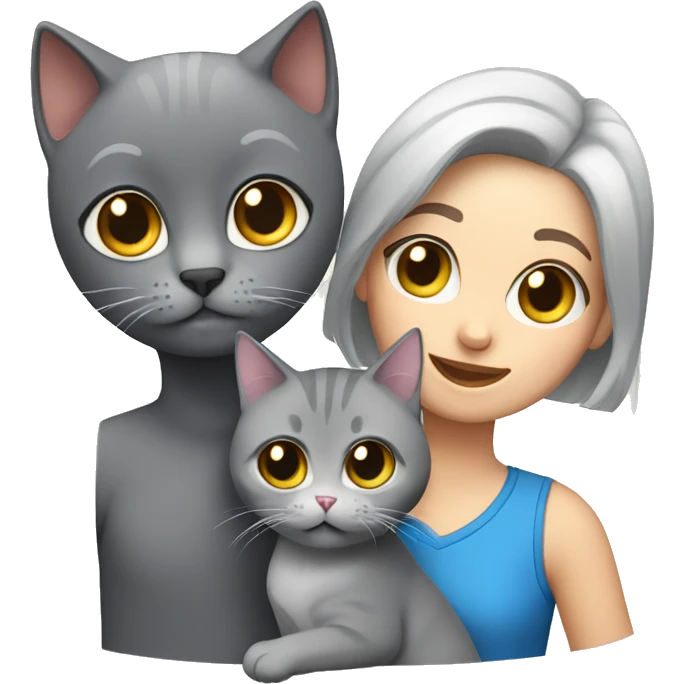 A couple with a grey british short hair cat emoji