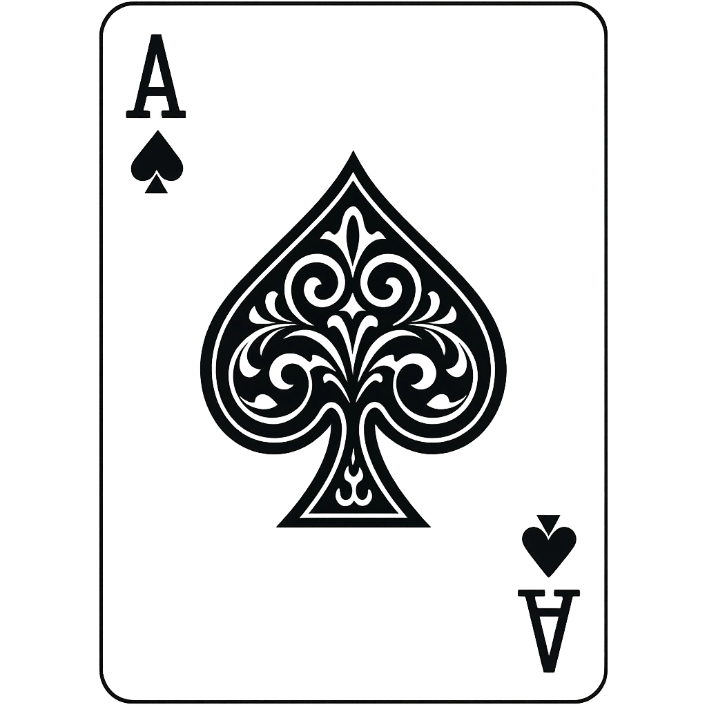 Ace of spades playing card with ornate decorative spade symbol in the center, minimalist line art style emoji
