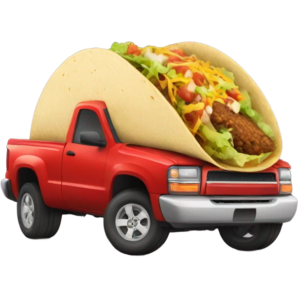 Pickup truck driving over taco emoji
