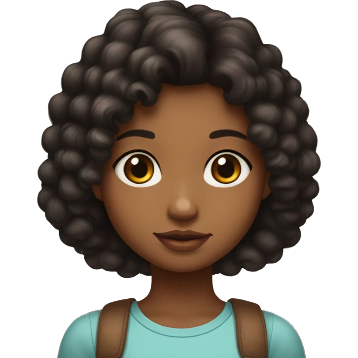 Una niña de pelo rulo negro,ojos marrones y que le gusta dibujar y los gatos  emoji