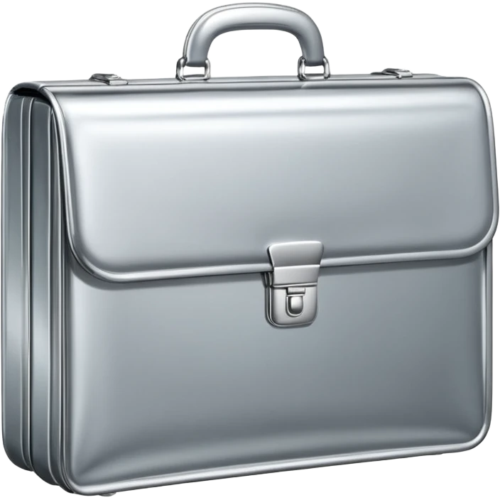 A luxury briefcase emoji made of polished silver chrome, smooth rectangular shape, metallic reflections, minimal high-end design, swag business aesthetic, iOS emoji style, centered, clean white background
 emoji