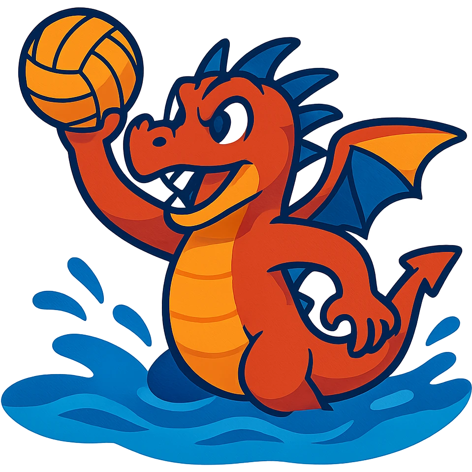 dragon playing water polo in a different pose, illustrative style, vibrant colors emoji