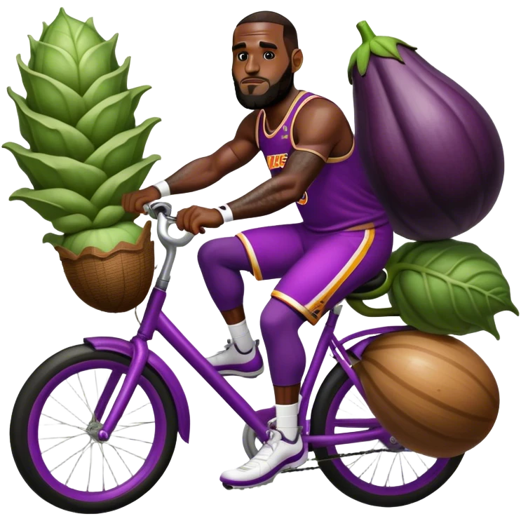 lebron james riding a bike on a big egg plant emoji