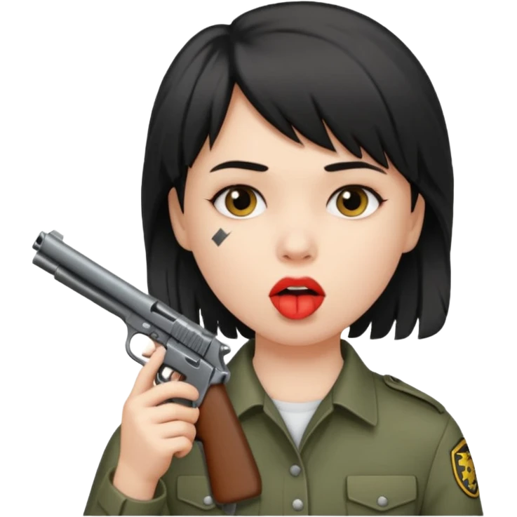 short hair girl with mullet putting gun in her mouth emoji