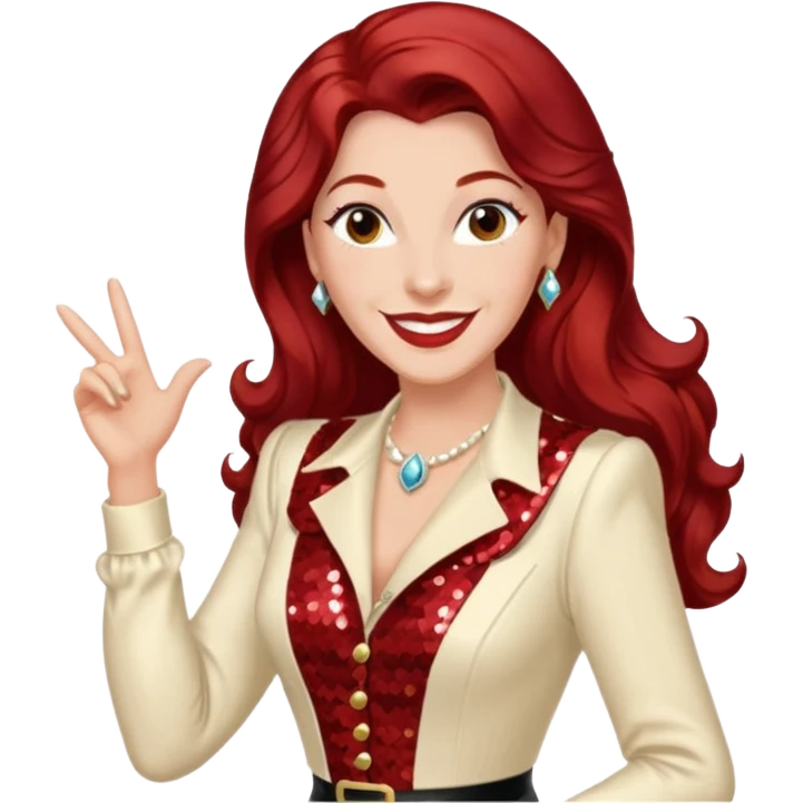 LaVerne Andrews from The Andrews Sisters with long dark red hair, cream sequin outfit emoji