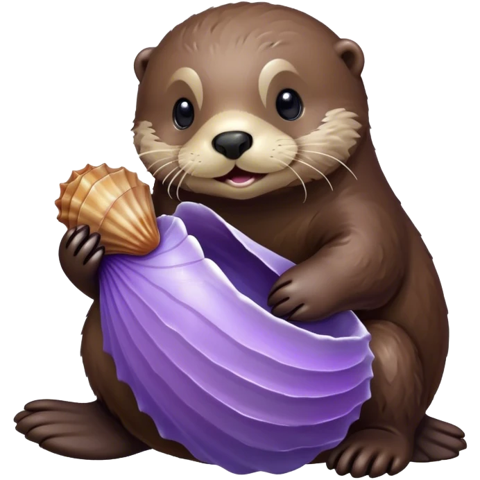 Detailed sea otter with smooth fur and light purple sea shell  emoji