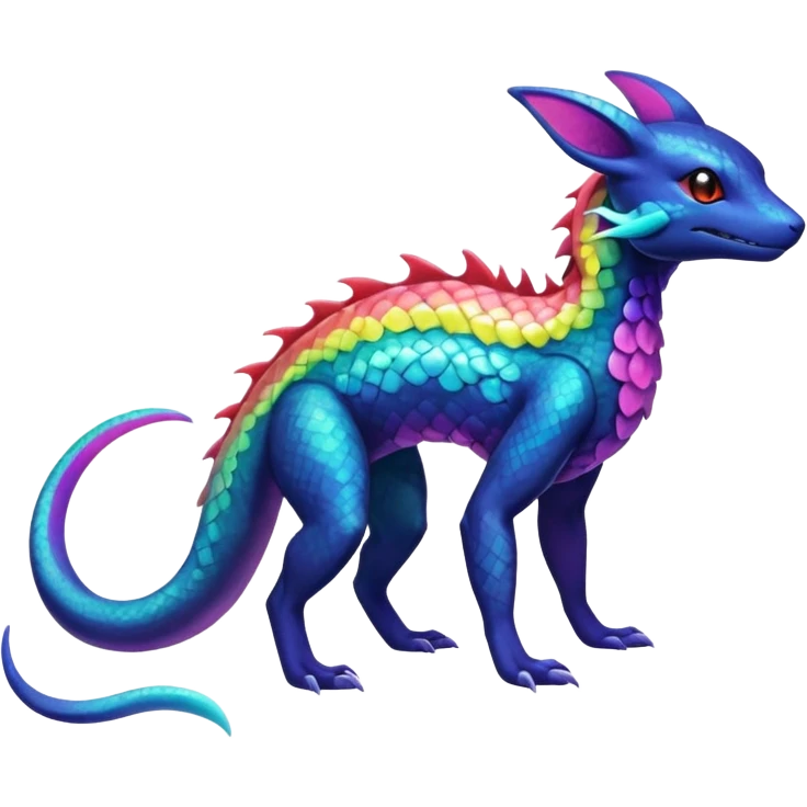 Rainbow Scaley Exotic Salandit-Aurorus-Umbreon-Suicune-Fakémon-hybrid-creature (full body), 4 legs emoji