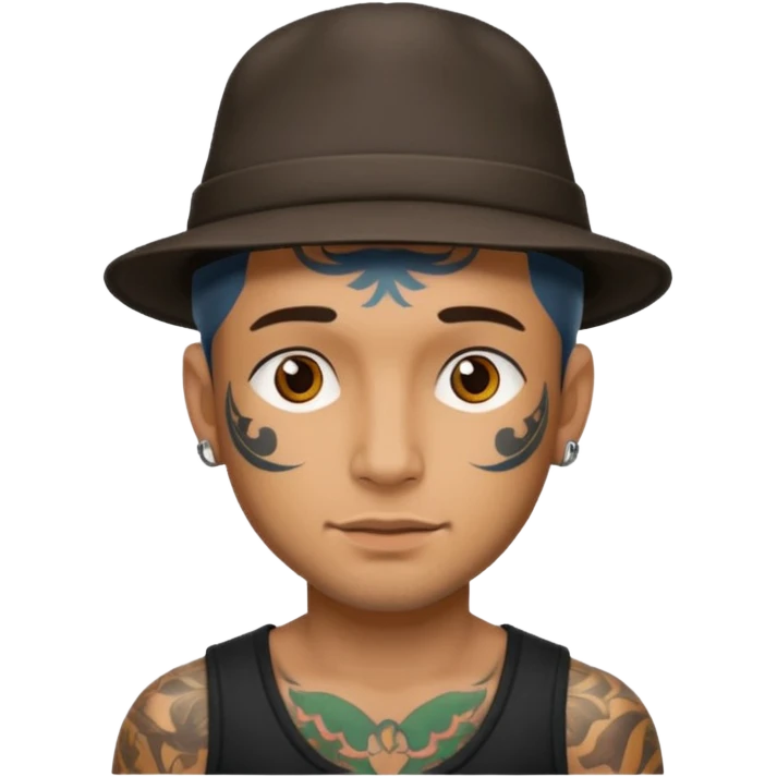 hat wearing tattooed man head emoji