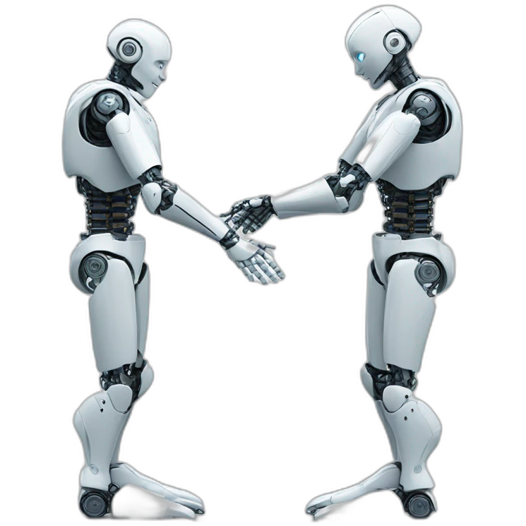 (Image of a handshake between a human and a humanoid robot, symbolizing the collaboration between human and AI emoji