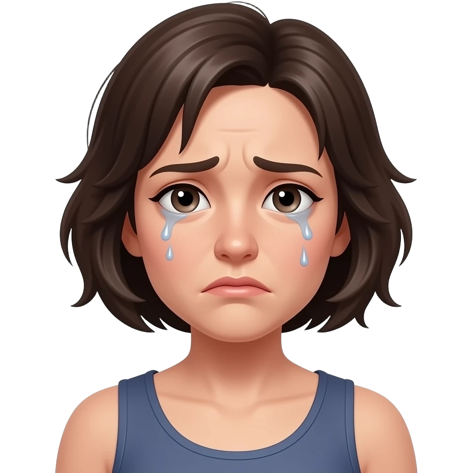 disheveled ungroomed woman with short hair and sweats less sad emoji