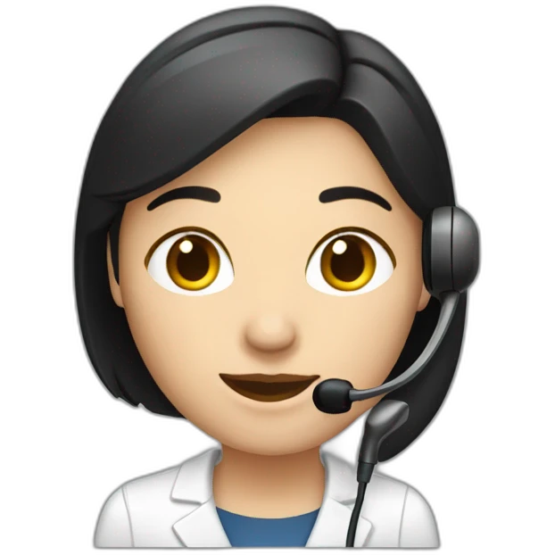 A telephone customer service staff, female, black hair, with ear microphone emoji
