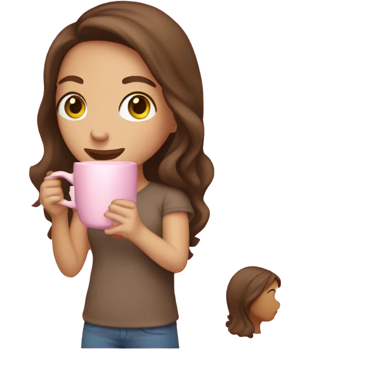 girl with brown hair drinking from light pink mug  emoji