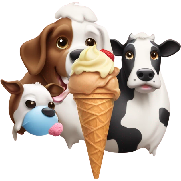 Dog eating ice cream with a cow emoji