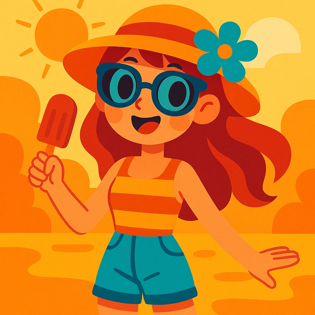 summer girl, vibrant toon style, colorful, lively, bright colors emoji