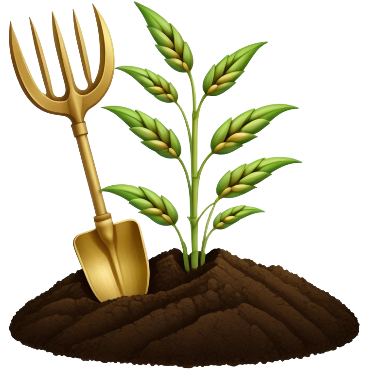 An icon featuring a wheat stalk, a spade, and a soil sample, symbolizing agronomy. The design includes a plant growing, and scientific tools, representing the study of crops, soil, and agricultural practices. Transparent background highlights sustainable farming and agricultural science. emoji