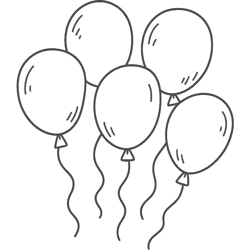 a bunch of hand-drawn outlined balloons, playful emoji