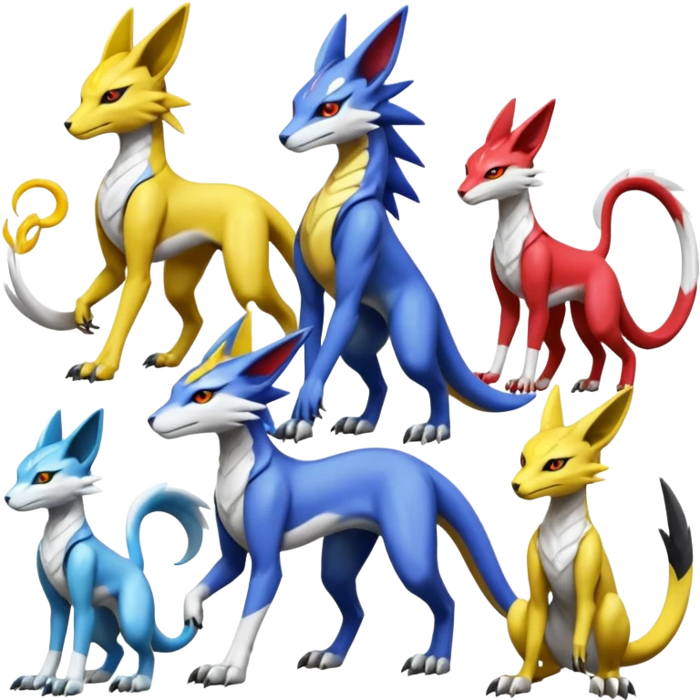 Latias-Vernid-Sergal-Lombax-Koraidon-Renamon-Zeraora-Bastet-Fakémon-Digimon-hybrid-fusion-creature, full body emoji