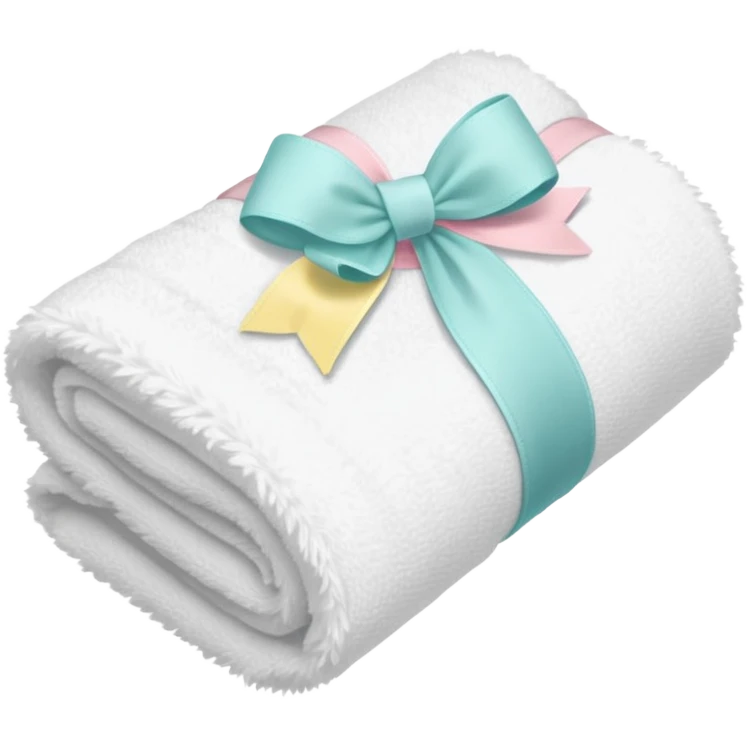 White bath towel rolled and tied with a pastel ribbon emoji
