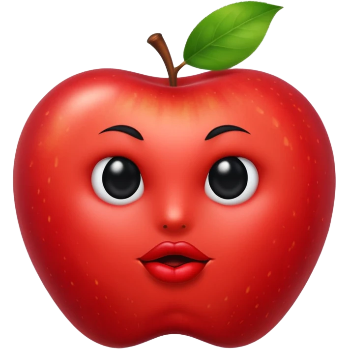 an apple with two black eyes and a straight mouth with lips emoji