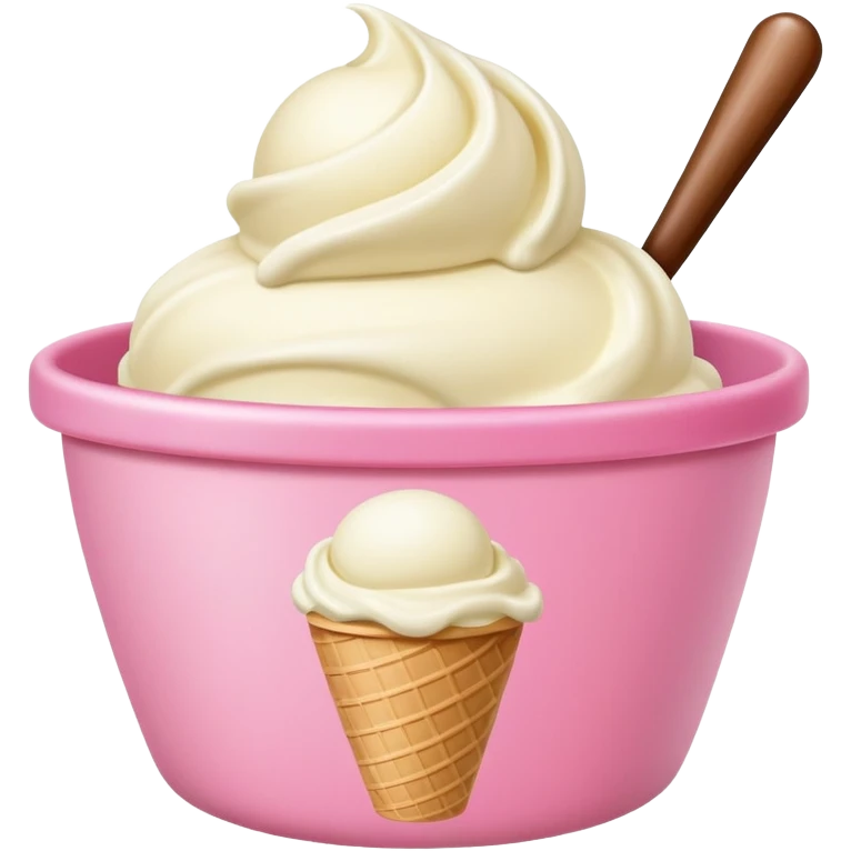 ultra realistic single scoop of vanilla bean ice cream in pink cup emoji