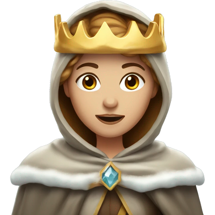 a running woman with golden brown hair, wearing an Icicle Crown and a Winter Cloak emoji