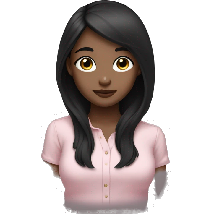 Very cute girl , white skin , black long hair , beautiful big eyes , and light pink shirt emoji