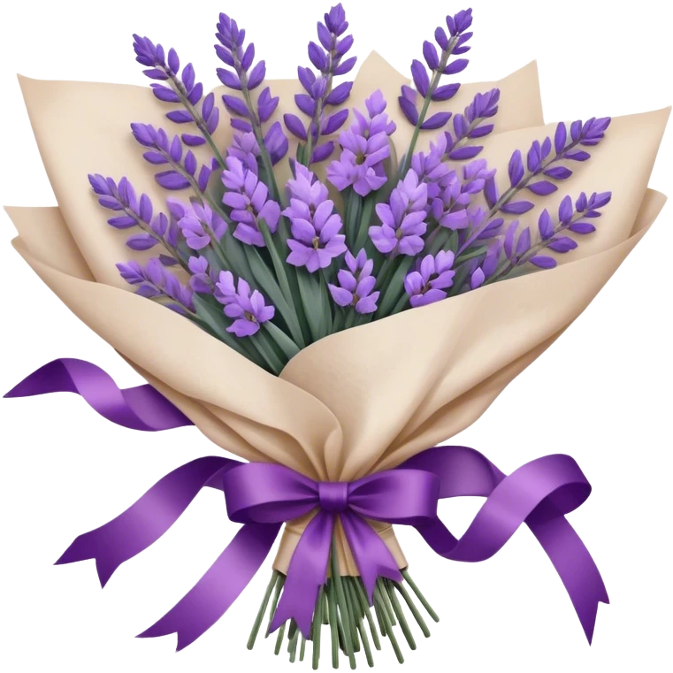 A delicate hand-tied lavender bouquet, featuring wisps of pale lilac and deep amethyst sprigs, is wrapped in parchment paper secured with a dusty plum ribbon. The gentle contrast of fresh and dried stems creates a soft, ethereal look, while the faint scent of lavender lingers like a nostalgic embrace from a bygone era.
 emoji