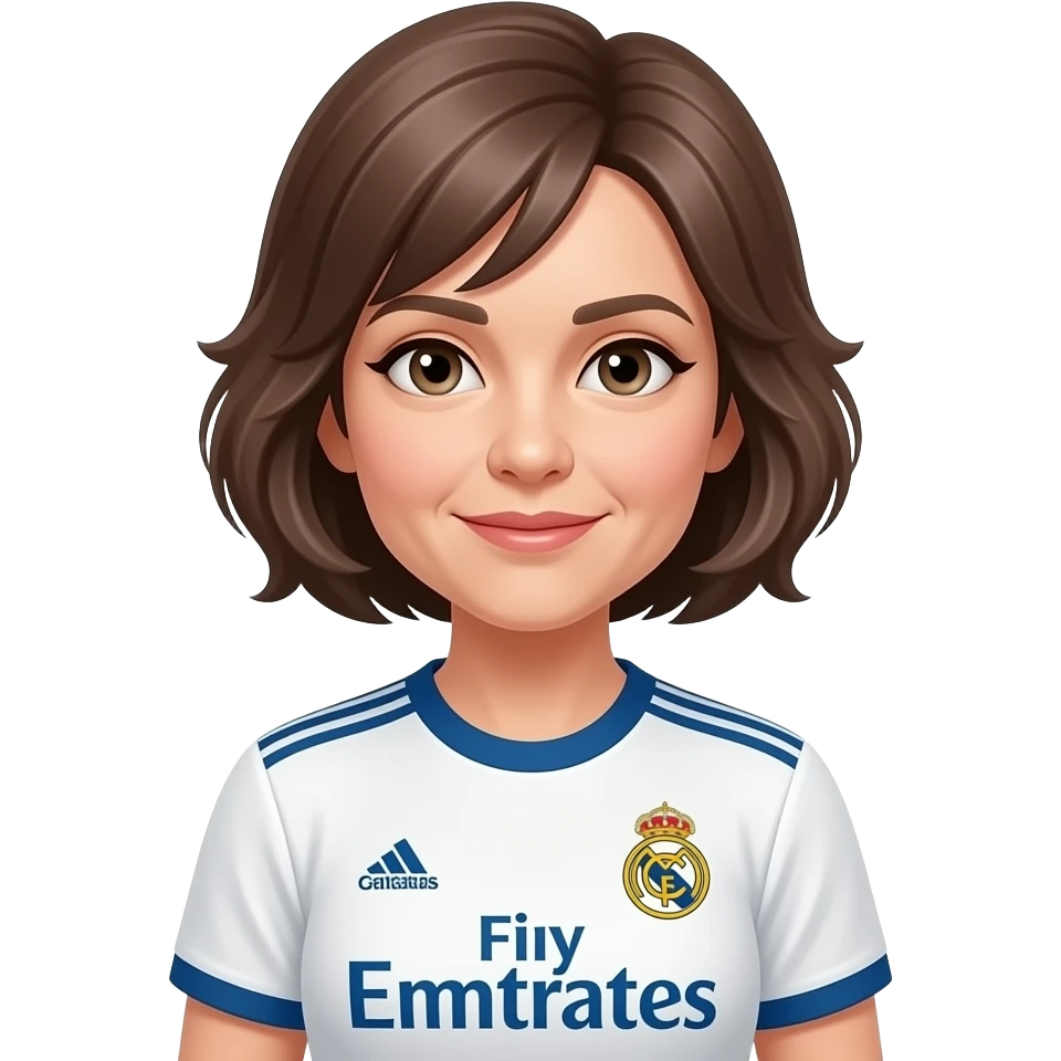 hazme uno igual de una chica de 50 años con pelo moreno un poco canoso y melena corta. con la camiseta de la real emoji