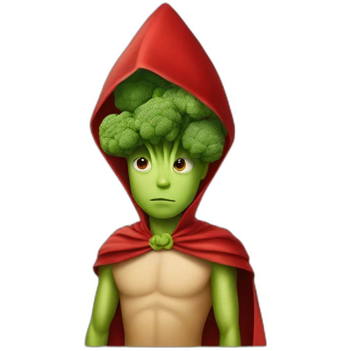 broccoli boy with curious eyes and red cape emoji