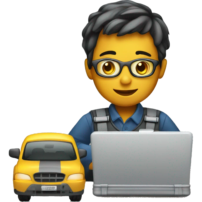 Young Engineer working on laptop connected to vehicle  emoji