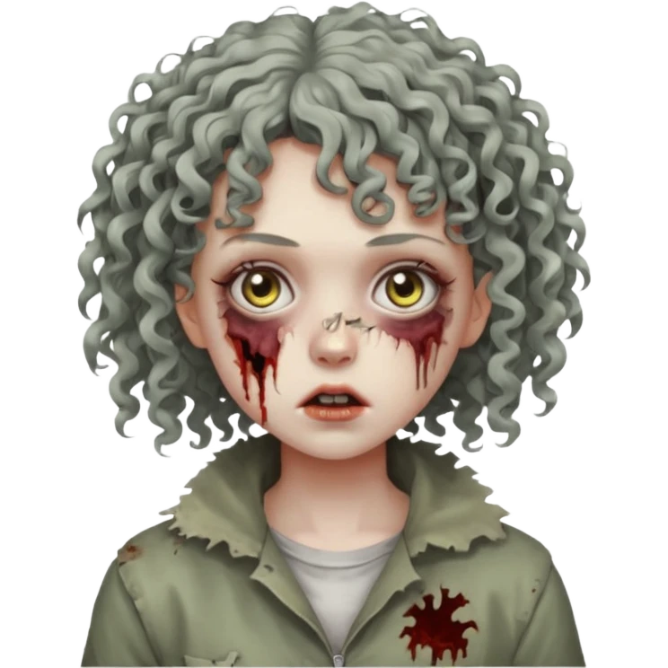 Zumbie girl with curly hair, with curly bangs emoji
