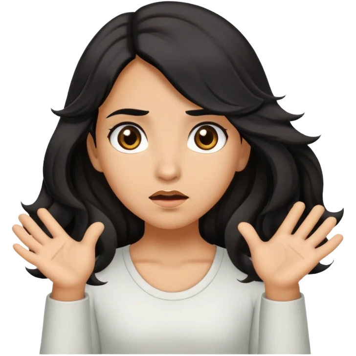 girl shrugging with olive skin, brown eyes and long wavy black hair  emoji