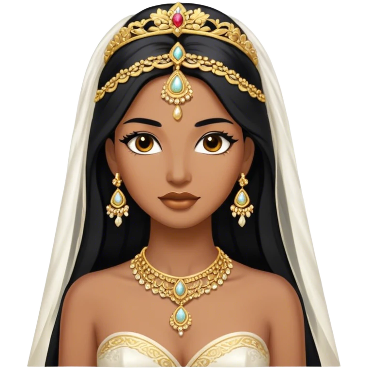 bride with long black hair and brown skin and gold jewelry  emoji