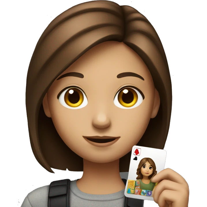 Girl with brown hair holding and uno card emoji