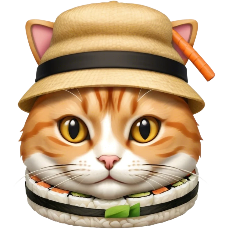 cat wearing a hat made out of sushi emoji